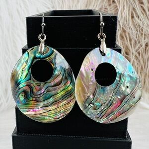 Beautiful vintage aged Silvertone abalone shell pierced earrings